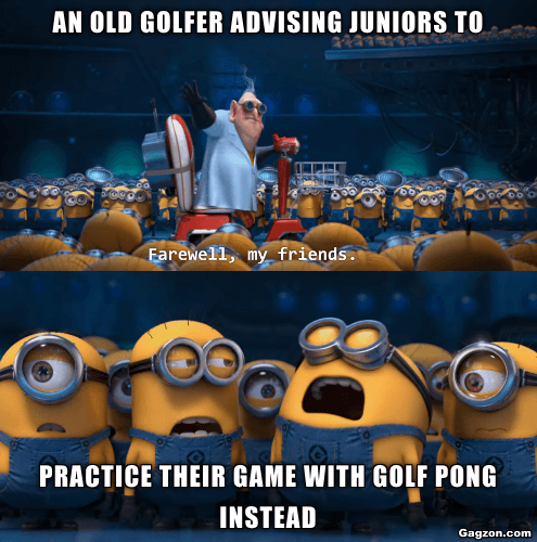 An old golfer advising juniors to practice their game with Golf Pong instead 1 Golf Ping Pong Funny Memes Moments